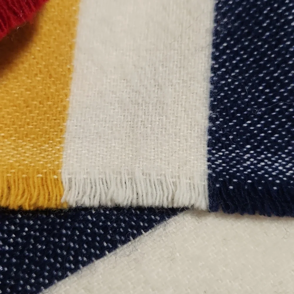 Faribault Woolen Mill Co Wool Striped Red, Yellow, and Blue Scarf 10 x 72